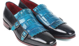 Paul Parkman Men's Kiltie Double Monkstraps in Light Blue & Navy