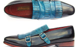 Paul Parkman Men's Kiltie Double Monkstraps in Light Blue & Navy