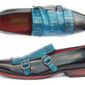 Paul Parkman Men's Kiltie Double Monkstraps in Light Blue & Navy