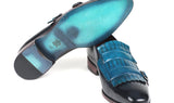 Paul Parkman Men's Kiltie Double Monkstraps in Light Blue & Navy