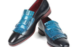 Paul Parkman Men's Kiltie Double Monkstraps in Light Blue & Navy