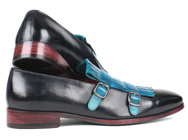Paul Parkman Men's Kiltie Double Monkstraps in Light Blue & Navy