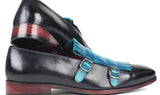 Paul Parkman Men's Kiltie Double Monkstraps in Light Blue & Navy