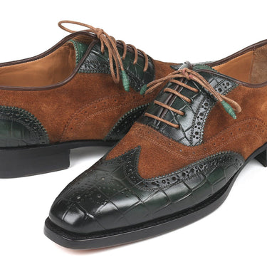 Paul Parkman Goodyear Welted Wingtip Oxfords in Brown & Green in #color_