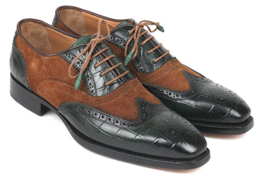 Paul Parkman Goodyear Welted Wingtip Oxfords in Brown & Green