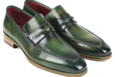 Paul Parkman Men's Hand-Painted Leather Loafers in Green