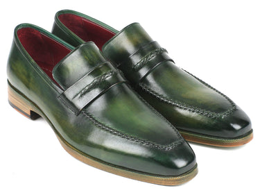 Paul Parkman Men's Hand-Painted Leather Loafers in Green