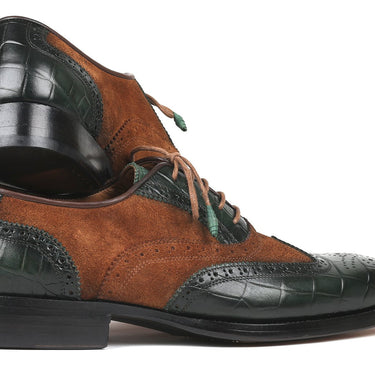 Paul Parkman Goodyear Welted Wingtip Oxfords in Brown & Green in #color_