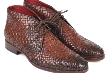 Paul Parkman Men's Woven Leather Chukka Boots in Brown