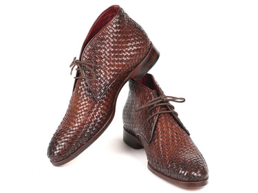 Paul Parkman Men's Woven Leather Chukka Boots in Brown