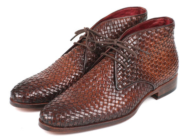 Paul Parkman Men's Woven Leather Chukka Boots in Brown