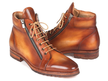 Paul Parkman Men's Side Zipper Leather Boots in Light Brown