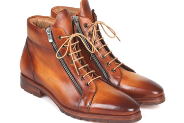 Paul Parkman Men's Side Zipper Leather Boots in Light Brown