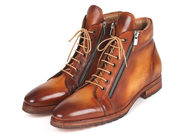 Paul Parkman Men's Side Zipper Leather Boots in Light Brown