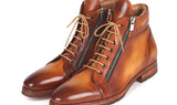 Paul Parkman Men's Side Zipper Leather Boots in Light Brown