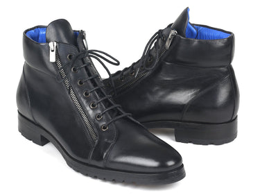 Paul Parkman Men's Side Zipper Leather Boots in Black