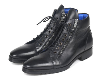Paul Parkman Men's Side Zipper Leather Boots in Black