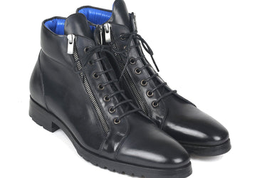 Paul Parkman Men's Side Zipper Leather Boots in Black