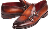 Paul Parkman Men's Double Monkstrap Shoes in Brown
