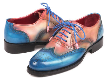 Paul Parkman Men's Wingtip Oxfords Goodyear Welted in Blue & Pink