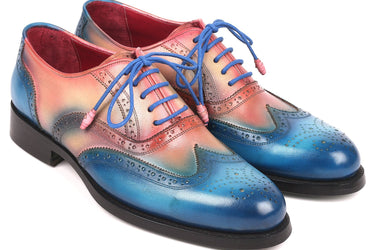 Paul Parkman Men's Wingtip Oxfords Goodyear Welted in Blue & Pink