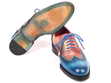Paul Parkman Men's Wingtip Oxfords Goodyear Welted in Blue & Pink