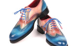 Paul Parkman Men's Wingtip Oxfords Goodyear Welted in Blue & Pink