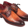 Paul Parkman Croco-Embossed Calfskin Goodyear Welted Derby Shoes in Brown