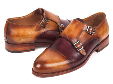Paul Parkman Men's Captoe Double Monkstraps in Brown & Purple