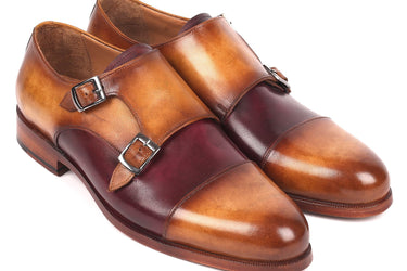 Paul Parkman Men's Captoe Double Monkstraps in Brown & Purple