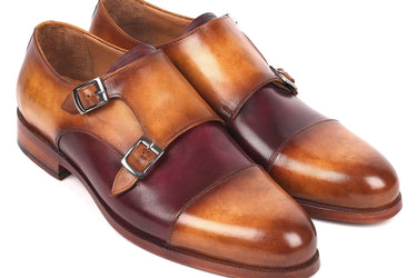 Paul Parkman Men's Captoe Double Monkstraps in Brown & Purple