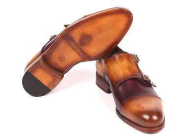 Paul Parkman Men's Captoe Double Monkstraps in Brown & Purple