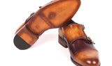 Paul Parkman Men's Captoe Double Monkstraps in Brown & Purple