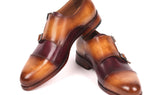Paul Parkman Men's Captoe Double Monkstraps in Brown & Purple