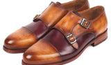 Paul Parkman Men's Captoe Double Monkstraps in Brown & Purple
