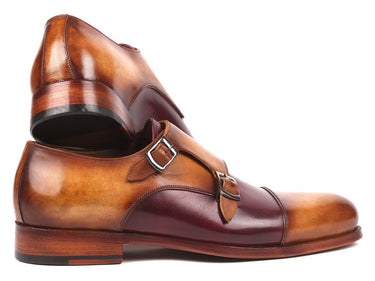 Paul Parkman Men's Captoe Double Monkstraps in Brown & Purple