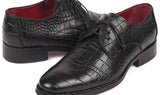 Paul Parkman Croco-Embossed Calfskin Goodyear Welted Derby Shoes in Black