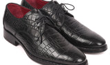 Paul Parkman Croco-Embossed Calfskin Goodyear Welted Derby Shoes in Black