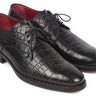 Paul Parkman Croco-Embossed Calfskin Goodyear Welted Derby Shoes in Black