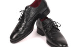 Paul Parkman Croco-Embossed Calfskin Goodyear Welted Derby Shoes in Black
