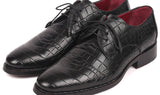 Paul Parkman Croco-Embossed Calfskin Goodyear Welted Derby Shoes in Black