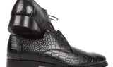 Paul Parkman Croco-Embossed Calfskin Goodyear Welted Derby Shoes in Black