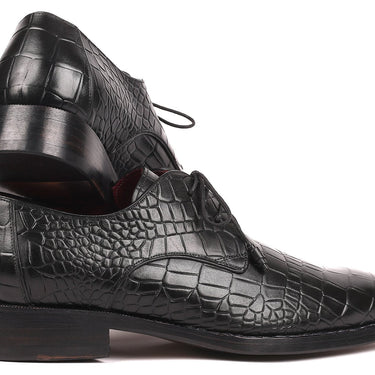 Paul Parkman Croco-Embossed Calfskin Goodyear Welted Derby Shoes in Black in #color_