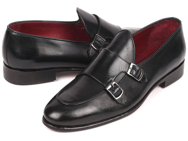 Paul Parkman Men's Double Monkstrap Shoes in Black