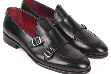 Paul Parkman Men's Double Monkstrap Shoes in Black