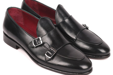 Paul Parkman Men's Double Monkstrap Shoes in Black