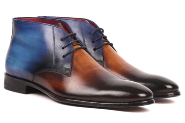 Paul Parkman Men's Calfskin Chukka Boots in Brown & Blue