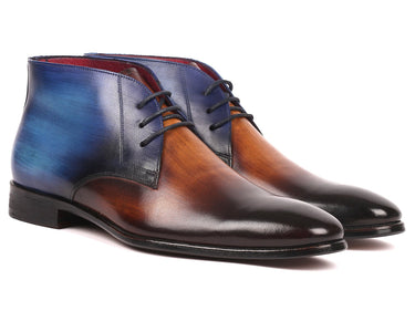 Paul Parkman Men's Calfskin Chukka Boots in Brown & Blue