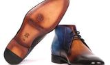 Paul Parkman Men's Calfskin Chukka Boots in Brown & Blue