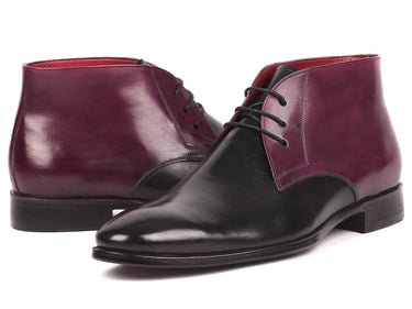 Paul Parkman Men's Calfskin Chukka Boots in Black & Purple